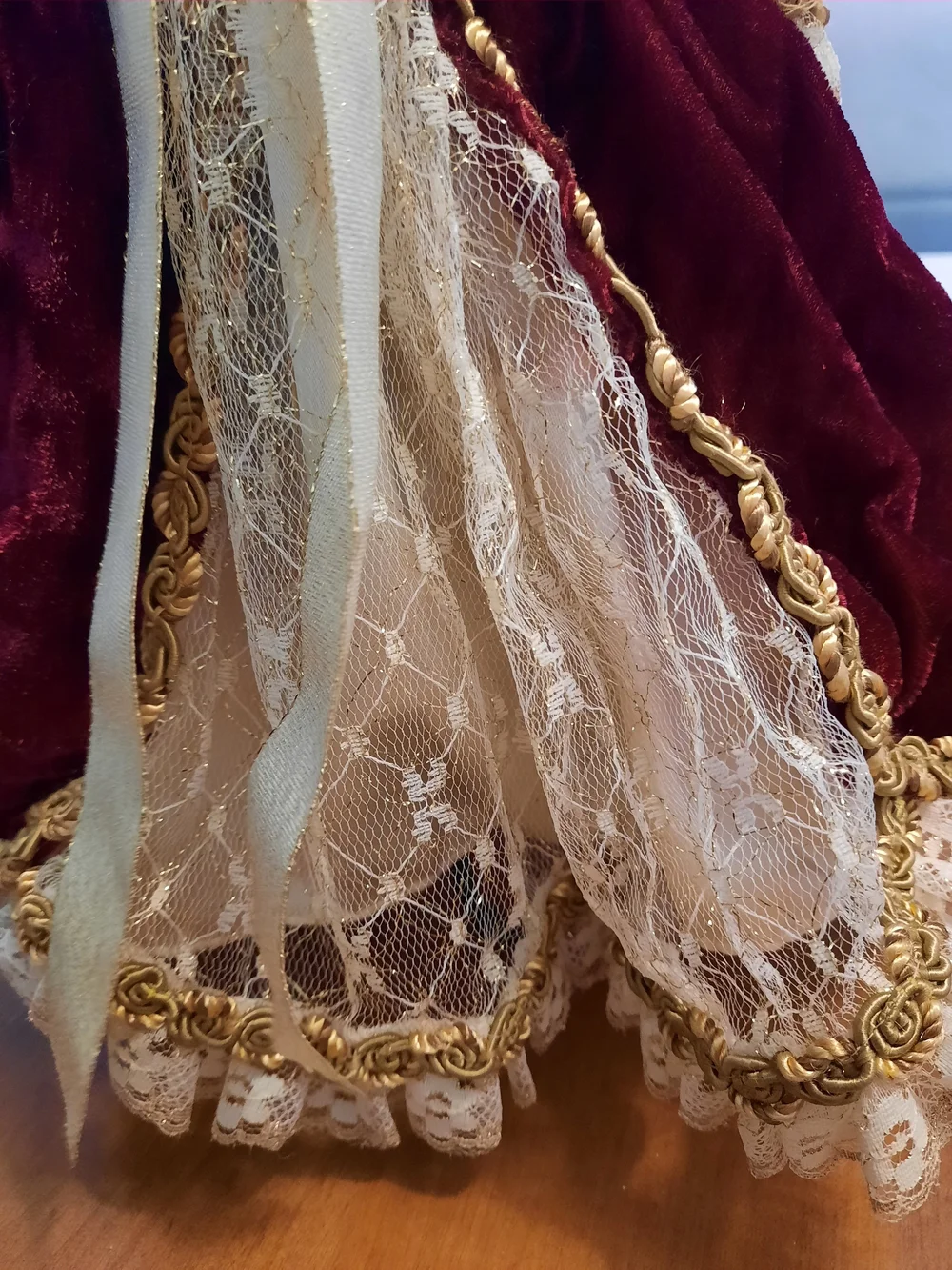 Gold & Red Princess Doll Dress with Lace Overlay